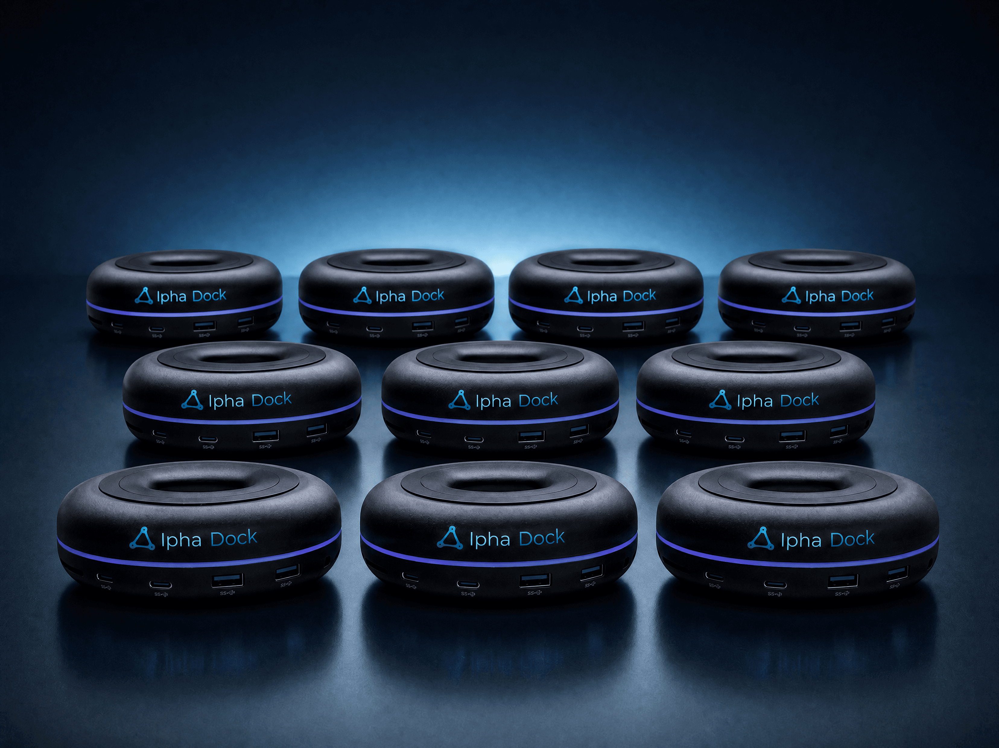 AlphaDock CL1 Office 10-Pack — ten docking stations stacked for full department IT rollout